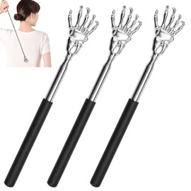 3 Stück Rückenkratzer, Teleskop Rückenkratzer Edelstahl, Ausziehbar Rückenkratzer von 21cm bis 56cm, Rückenkrauler, Knochenhand Rückenkratzer für Kopf und Rücken Massage (Schwarz)