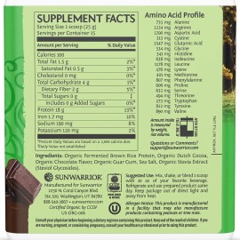Proteína de chocolate clásica orgánica SUNWARRIOR, proteína en polvo de origen vegetal, 375 g
