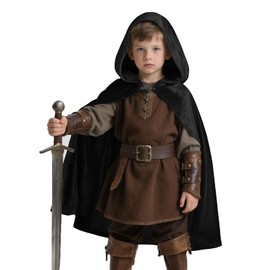 MCJC Medieval Hooded Cape, Kids Renaissance Cosplay Cloak,Wizard Costume