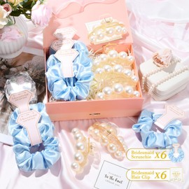 12 Pcs Bridesmaid Proposal Gifts Bridesmaid Pear Hair Claw Clips Hair Scrunchies Bridal Shower Gifts Bachelorette Party Wedding Favors Present Hair Accessories for Women (Blue Series)