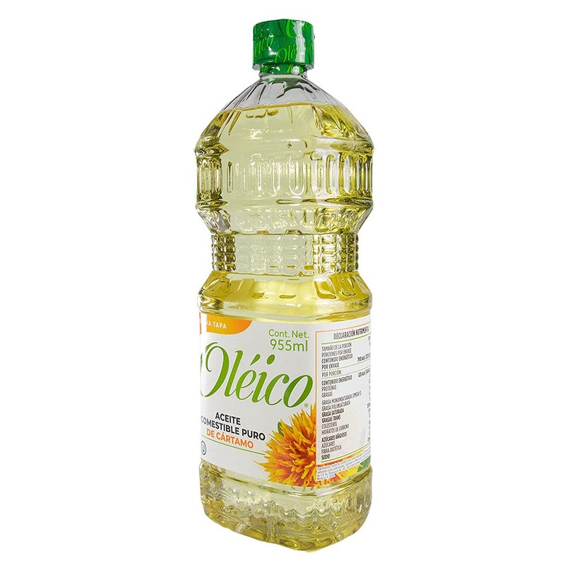 Oléico Aceite Comestible Puro de Cártamo, Natural, 955 mililitros