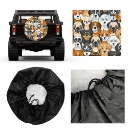 MIYASANG Doodle Dogs Spare Tire Cover Cute Pug Cartoon Puppy Poodle Hound Corgi Weatherproof Universal Wheel Protectors Camper Tire Covers for Trailer Rv Travel(17 inch)