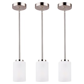 Eietonte 1-Light Mini Pendant Light Fixtures, Industrial Chandelier Hanging Ceiling Light with Opal White Shades, Adjustable Height, Brushed Nickel Pendant Lighting for Kitchen Bedroom Hallway, 3 Pack