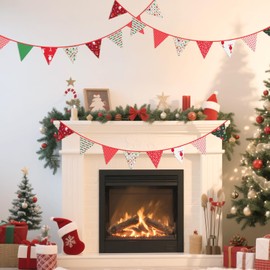 jijAcraft 12M Fabric Christmas Bunting: 42PCS Lovely Bunting Banner Decoration, 19x21CM Xmas Holiday Party Garland for Home, Garden, Outdoor, Indoor Hanging Decor