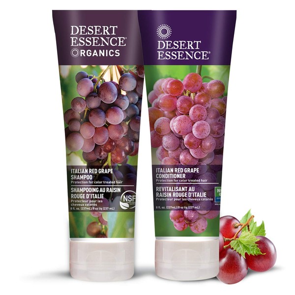 Desert Essence All Natural Organic Italian Red Grape Shampoo and Conditioner Bundle With Aloe Vera, Kelp, Nettle, Antioxidants and Reservatrol for Color Treated Hair, 8 fl. oz. each