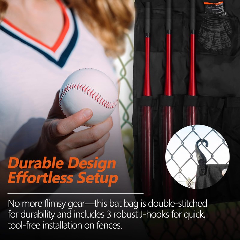 Hanging 12 Bats Baseball/Softball Dugout Organizer, Hanging Bat Bag, 600D