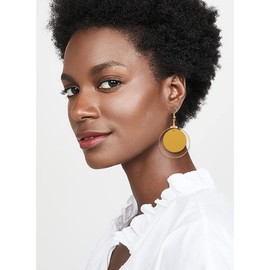 KINIVA Leather Circle Dangle Earrings for Women Trendy, Lightweight Round Disc Earrings Drop, Fashion Gifts for Christmas (104 Yellow)