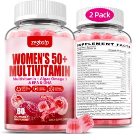 ZEGBALP Sugar-Free Womens Multivitamin 50 Plus Gummies with Calcium, Magnesium, Zinc, Vitamin A, C, D3, E, K2, B Complex, Folate, Biotin - Multi Vitamins & Minerals for Skin, Energy, Immune Support