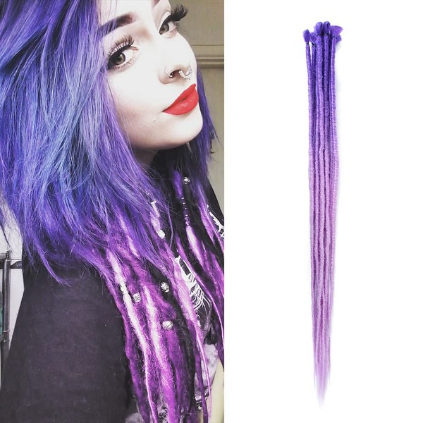 Dsoar 24 Inch Ombre Dreadlock Extensions for Women/Men, Pack of 10 Locs Extensions, Synthetic Dreads, Handmade Crochet Braiding Hair (Purple and Light Purple)