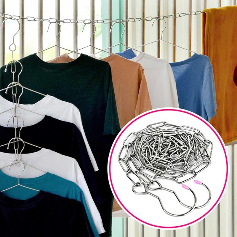Clothesline Stainless Steel with Hooks, Rust Resistant, Laundry Chain, Hanging