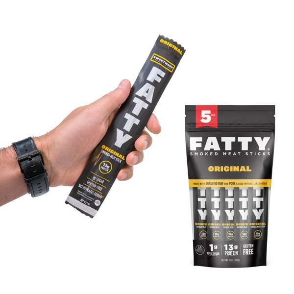 FATTY Grass-Fed Beef Smoked Meat Sticks, Original Flavor, 13g Protein