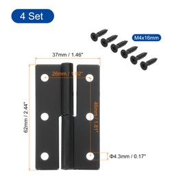 sourcing map 4 Pcs Lift Off Hinge, 2.5" Detachable Lift Off Hinges Left Handed Slip Joint Small Flag Hinges Rising Butt Door Hinges, Black