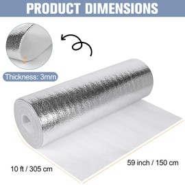 Reflective Insulation Roll 59in x 10Ft (3mm) Foam Core Radiant Barrier Reflective Aluminum Foil Wrap Insulation Sheet Thermal Shield for Winter RV Window Thermal Cold Insulation Summer Heat