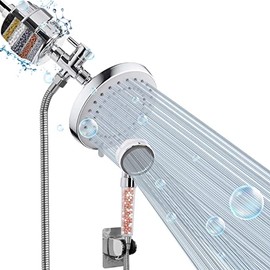 HarJue Filter Shower Head, High Pressure Shower Head with Filter Combo for Hard Water, Remove Chlorine Fluoride and Harmful Substances- 1 Replaceable Filter Cartridge, Chrome (With Handheld)