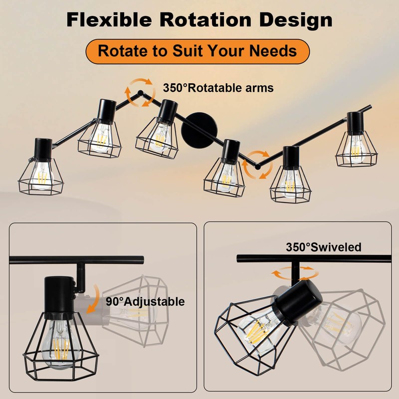 HiBay 6-Light Track Lighting, Directional Rotatable Ceiling Light Fixture, Black