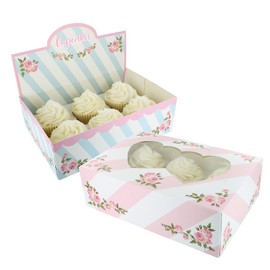 Baked with Love 6/12 Cupcake Box, Twin Pack, Afternoon Tea Cupcake Display Box & Heart Window Case to Carry and Present Tasty Treats, Includes Dual Insert for 6 Standard Cupcakes or 12 Mini Cupcakes