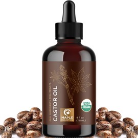 Organic Castor Oil Glass Bottle - 100% Pure Castor Oil Organic Cold Pressed Unrefined Glass Bottle - Extra Virgin Non GMO Hexane Free Cruelty Free Dermatologist Tested and USDA Certified (4 Fl Oz)