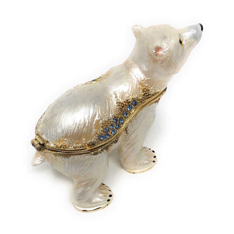 Kubla Crafts Enameled Polar Bear Cub Trinket Box, Accented with