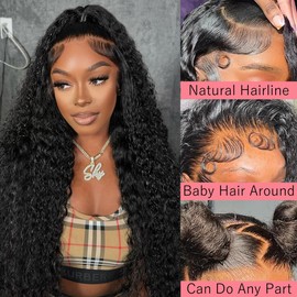 28 Inch 13x6 Deep Wave Lace Front Wigs Human Hair 200 Density 13x6 HD Lace Front Wigs Human Hair Pre Plucked Glueless Wigs Human Hair Deep Curly Lace Front Wigs Human Hair For Women Natural Color