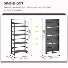 4NM No-Assembly 4 Tiers Folding Bookshelf Storage Shelves Vintage Bookcase Standing Racks Study Organizer Home Office (All Black)