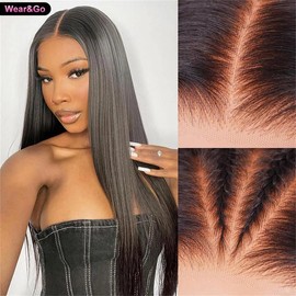 BGMgirl Hair Straight Pre-Bleached Pre Plucked Pre Cut 6*4 & 9*6 Wear Go 180% Density Glueless HD Lace Closure Wig Human Hair Wig springtok - Color: Natural Black, Lace Size: 6*4, Length: 20