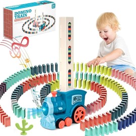 Trenes de Juguetes,180Pcs Dominó Niños,Juego de Tren Domino Automático con Luces Sonidos,Apilamiento Creativo Juguetes Educativos de Desarrollar la Creatividad,Cumpleaños Fiestas Regalos 3~8 Niño Niña