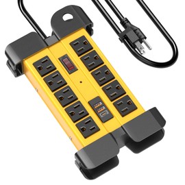 BTU Heavy Duty Power Strip with USB C PD 20W, Workshop 10 Outlet Surge Protector 1200 Joules, Industrial Metal 15amp Power Strip, 6FT Extension Cord for Garden Kitchen Office ETL Listed Yellow