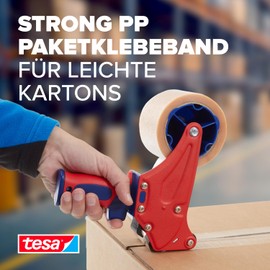tesapack Strong - Geräuscharmes Paketklebeband zum Verpacken von Paketen und Versandschachteln - transparent - 3 Rollen je 66 m: 50mm
