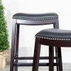 Bar Stool 24 Inch Espresso Finish Black Leather Seat Wood