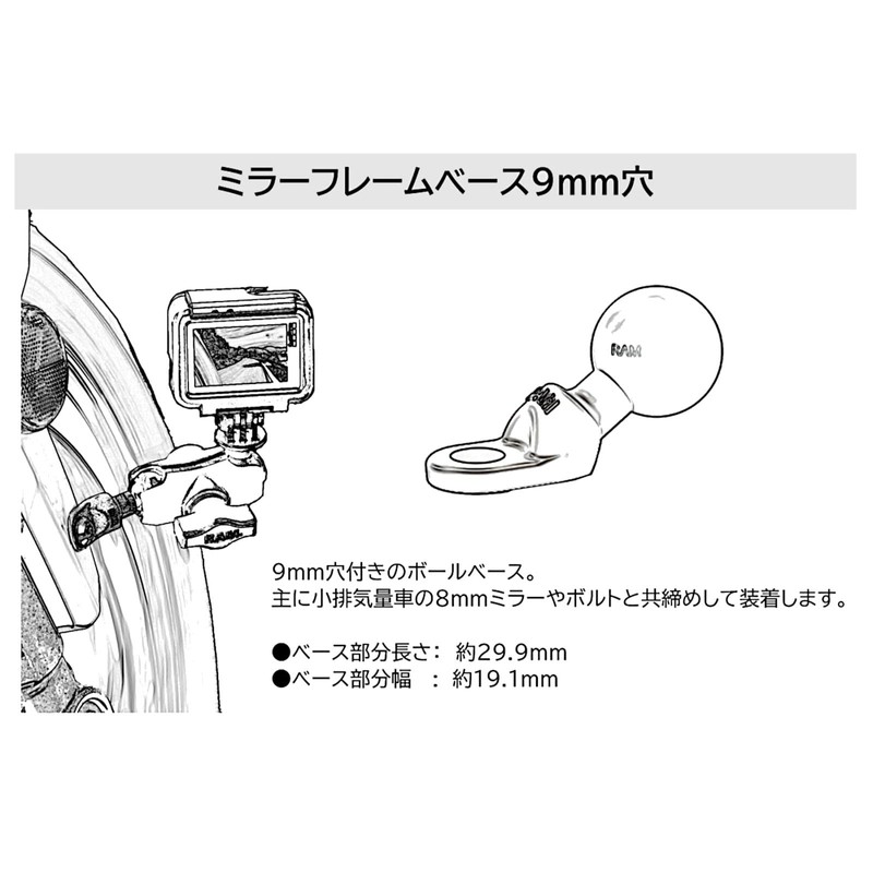 RAM MOUNTS ラムマウント ベース部 ミラーフレームベース 9mmボルト穴用 ブラック RAM-B-272U