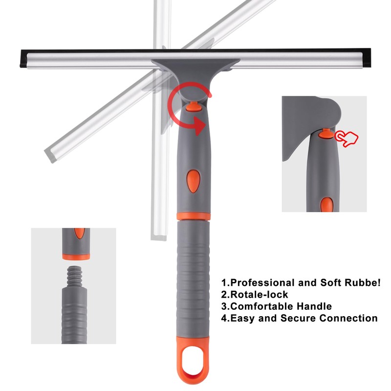 All Purpose 10inch Shower Squeegee with 2pcs Rubber Wiper Blade