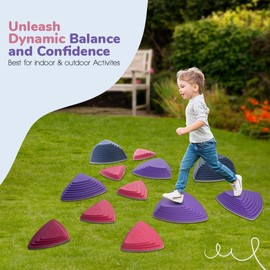 Motherly Haven Extra Large 12-Piece and Heavy Duty Balance Stepping Stones for Kids, Sensory Toys to Promote Coordination, Obstacle Course for Toddlers, Outdoor Activity Set, Galaxy