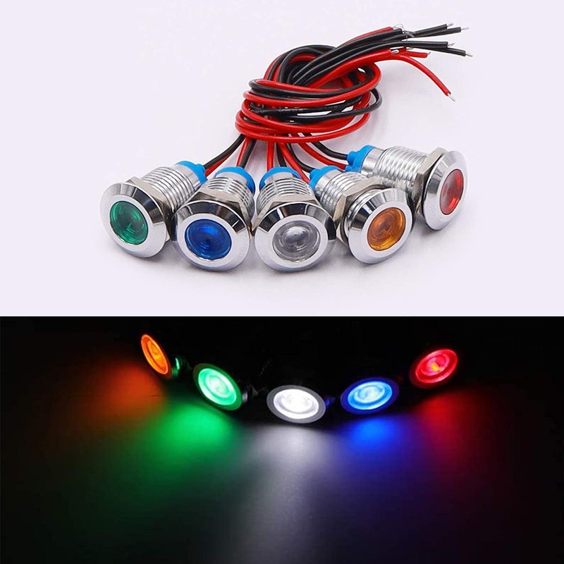 YFFSFDC 10mm DC 12-24V LED Waterproof Indicator Light Pilot Light