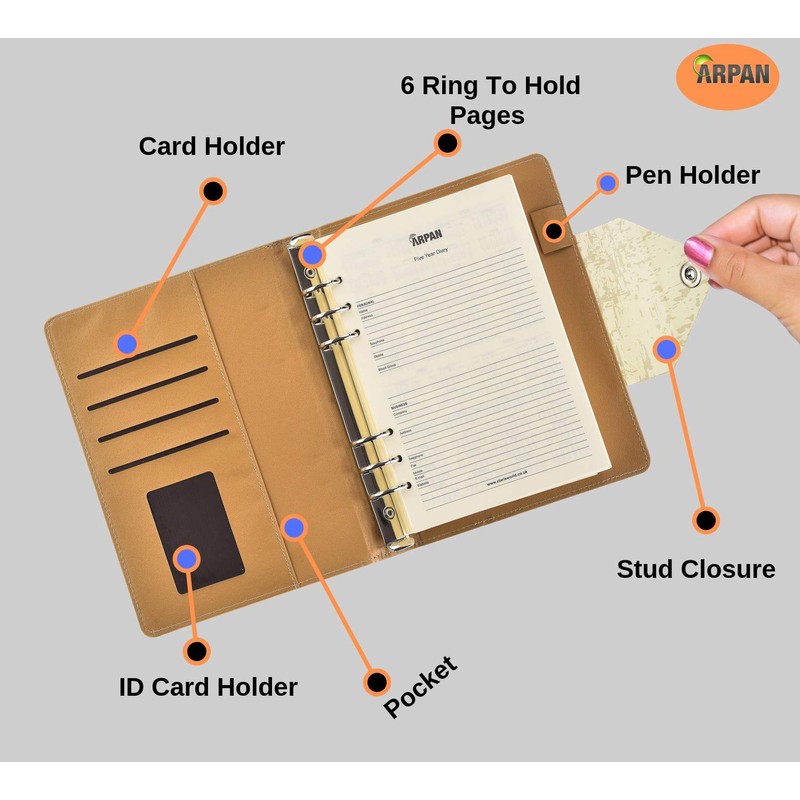 Five 5-Year Diary Organizer - Undated Daily Planner Journal Book