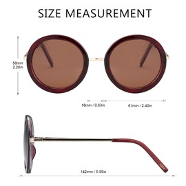 JOOX Round Circle Sunglasses Women's Polarised UV400 Protection Retro Metal Glasses Large Tortoise, Burgundy/Brown