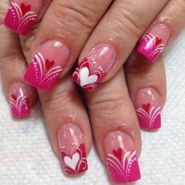 TBRZTR Valentine's Medium Square & Coffin Nails, 24Pcs Pink French Tip Heart Press On False Nails, Glossy Acrylic Material, Full Cover, DIY Stick On Nails