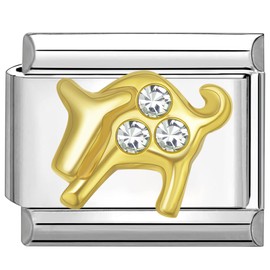 Quiges - 9 mm Italian Style Charm Module Stainless Steel Cubic Zirconia Horoscope Taurus for Italian Bracelets, Tin