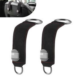 KQLACCO Car Hooks for Hadrest,Upgraded 2 in 1 Bag Purse Hook for Car,Leather car Bag Hooks with American Flag,Car Organizers and Storage for Headrest,Fit for Universal Vehicle,2 Pack (Black)