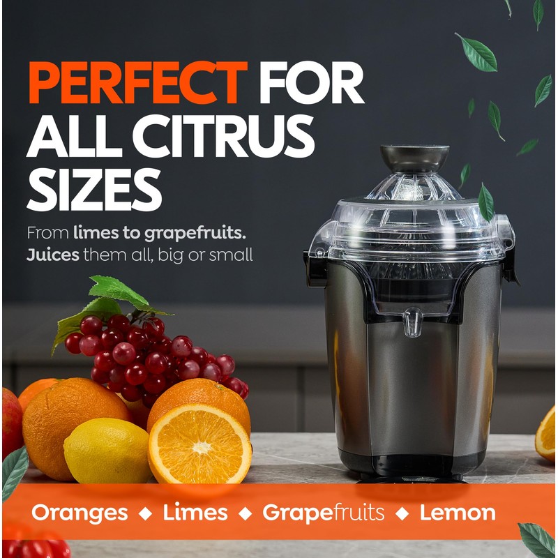 Eurolux Hands-Free Electric Citrus Juicer Machine, Orange Lime Grapefruit Lemon