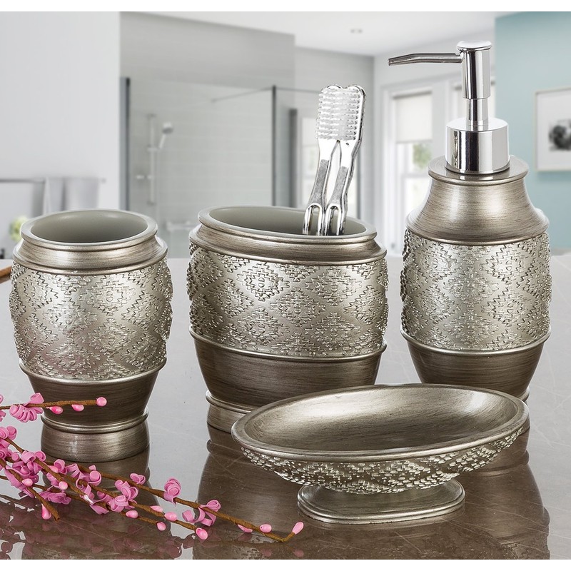 Creative Scents Dublin Silver Bathroom Accessories Set Complete - Brushed