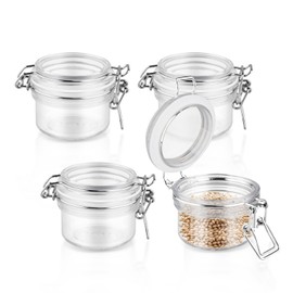 Mirrline 4 Pcs Plastic Storage Jars Clear Round Storage Sealed Bottles with Leak Proof Rubber Lid for Food Candy Gift Sugar Coffee Nuts - 120ml/4oz