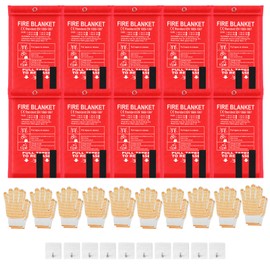 60 Pcs Emergency Fire Blankets for Home and Kitchen 40x40 Inch 20 Fiberglass Fire Suppression Blankets with 20 Fireproof Gloves & 20 Hooks for House Grill Fireplace Camping Car Warehouse Safety
