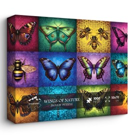 PICKFORU Butterfly 1000 Piece Puzzle for Adults, Vintage Insect Jigsaw Puzzles 1000 Pieces Bee, Unique Retro Nature Puzzle as Art Decor