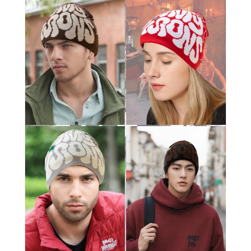 yolrdiw Women Beanie Y2k Letter Graphic Soft Warm Knitted Hats