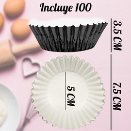 100 Capacillos Estandar Cupcake Molde Mediano Repostería Metálico Molde para Panque Pan Pastelillo GRUPO CARNAVALLIA (Negro)