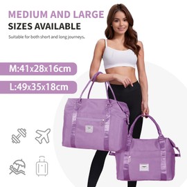FIORETTO Womens Sports Gym Tote Bag Duffle Bag with Wet Pocket, Travel Bag Weekend Overnight Bags with Removable Strap, Water-Resistant Carry On Bag Hospital Holdalls for Women Purple