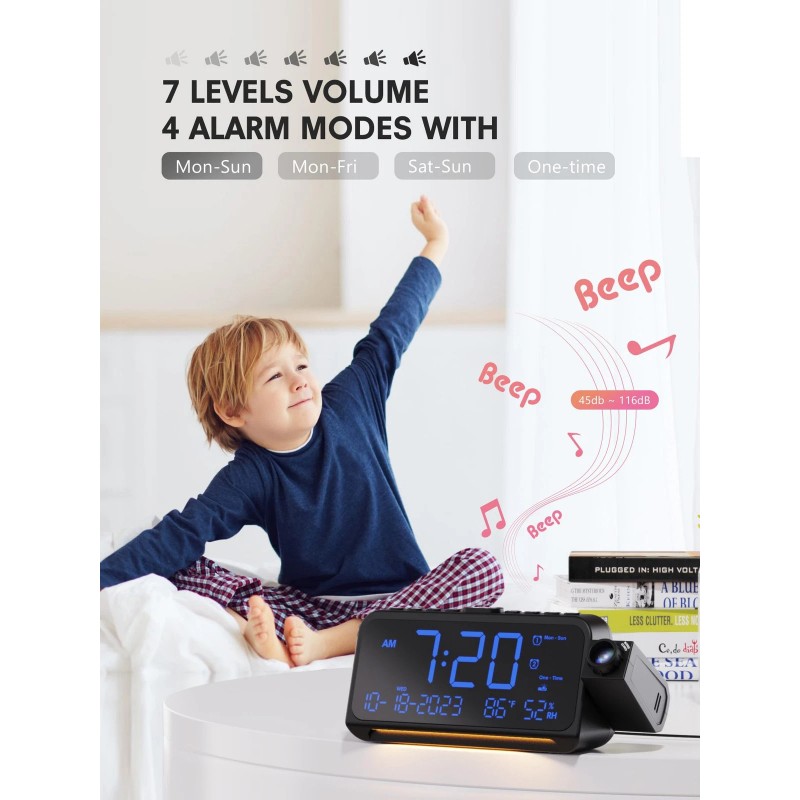 Mesqool Projection Alarm Clock for Bedroom Ceiling Digital Clock Projector