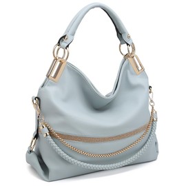 Dasein Women's Large Hobo Bag with Rhinestone Accents Vegan Leather Tote Purse Shoulder Handbag for Ladies (Light Blue)
