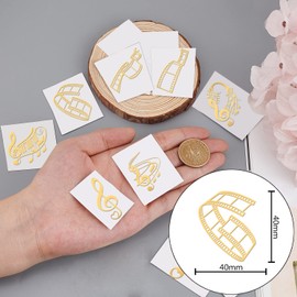 OLYCRAFT 9Pcs Golden Brass Sticker Music Note Metal Sticker Movie Scenes Decorate Stickers Self Adhesive Golden Stickers for Scrapbooks DIY Resin Crafts Phone Water Bottle Decor 1.6"x1.6"