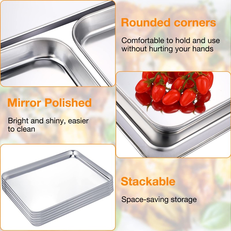 6 Pcs Baking Sheet Set Stainless Steel Cookie Sheet 18